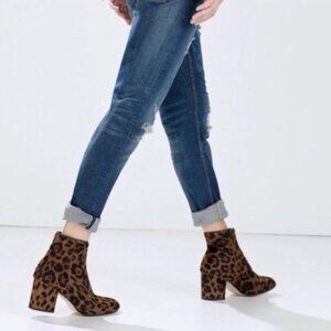 Zara Heeled Boots High Heel Ankle Boots Pony Hair Animal Cheetah Print Brown 6.5